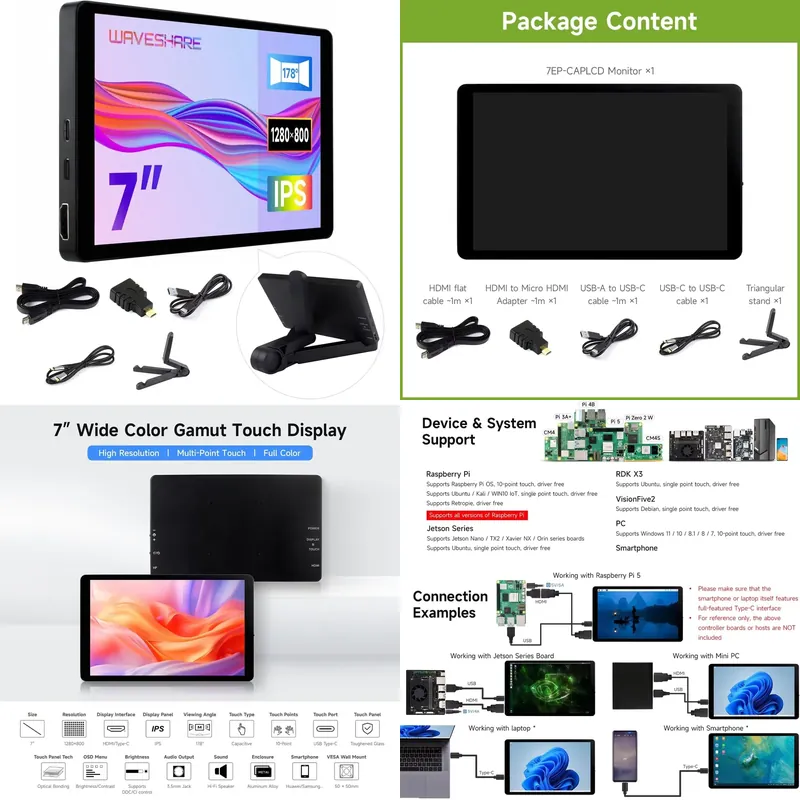 Raspberry Pi - สำหรับหน้าจอสัมผัสแบบ Capacitive ขนาด 7 นิ้ว ความละเอียด