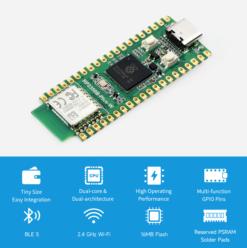 RP2350B Plus W บอร์ดพัฒนาพร้อม - Raspberry Pi Kit บทวิจารณ์และราคา